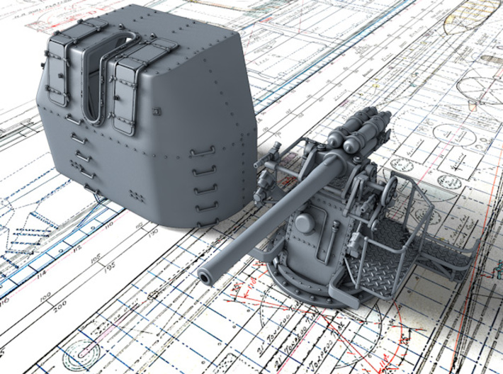 1/48 RN 4" MKV P Class Gun B Mount Closed Ports 3d printed 3d render showing product detail