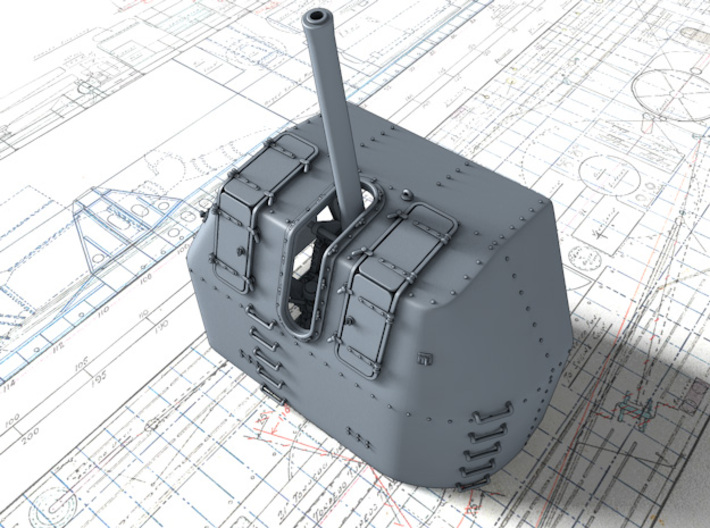 1/56 RN 4" MKV P Class Gun A/Y Mount Closed Ports 3d printed 3d render showing adjustable Barrel