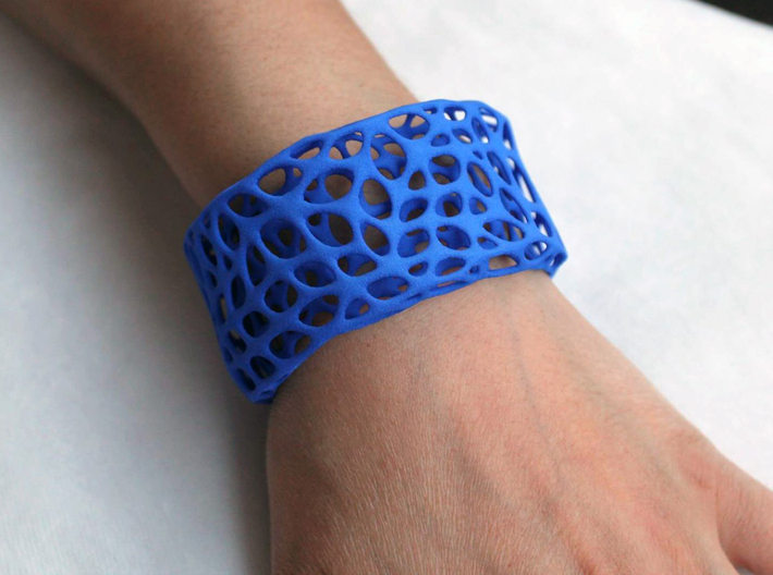 Cells Cuff (Size M) 3d printed Printed in Blue Polished Strong &amp; Flexible Plastic