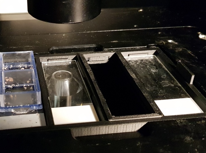 Microscopy Slide Imaging Tray - 4 Slides 3d printed Slide holder placed in automated Nikon microscope stage.