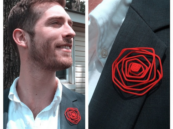 Wire Lapel Flower 3d printed Red on navy blue suit jacket