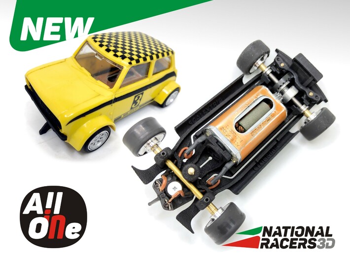 3D Chassis - SCALEXTRIC MlNl CLUBMAN (Inline-AiO) 3d printed Chassis compatible with Scalextric/SuperSlot model (slot car and other parts not included)