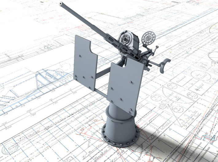 1/56 Royal Navy 20mm Oerlikon MKIIA x1 3d printed 3d render showing Barrel elevation