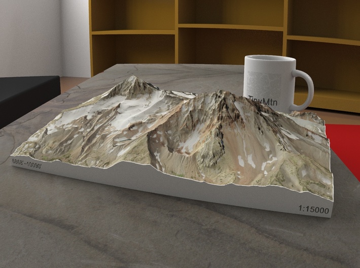 North and Middle Sister, Oregon, USA, 1:15000 3d printed