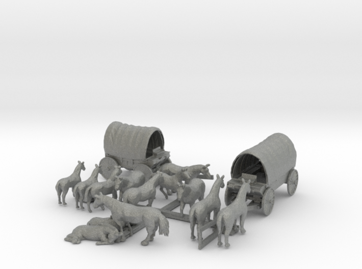 1-140 scale Wagons &amp; Horses 3d printed This is a render not a picture