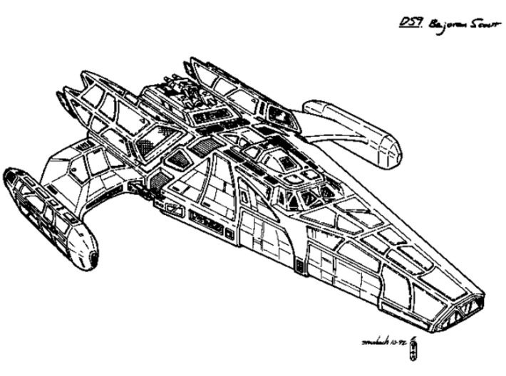  Bajoran Scout 1/700 Attack Wing 3d printed The original design sketch by  Rick Sternbach.