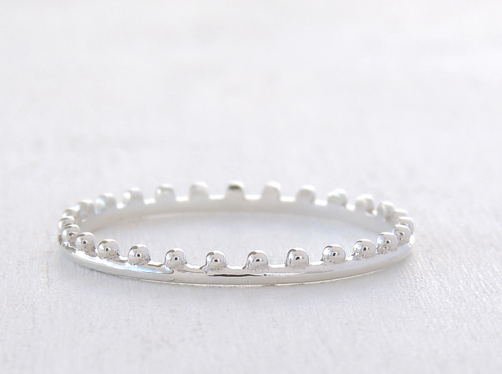 Dainty Beaded Edge Ring (Multiple Sizes) 3d printed Beaded Edge Ring in Polished Silver