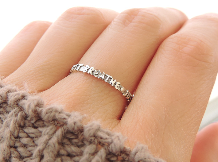 Just Breathe Ring (Multiple Sizes) 3d printed ‘Just Breathe’ Ring in Polished Silver with Aftermarket Patina