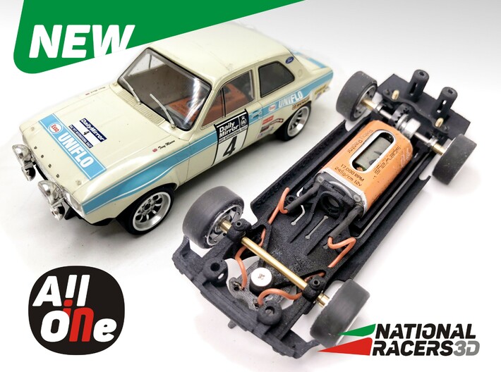 Chassis - Scalextric Ford Escort MK1 (Inline AiO) 3d printed Chassis compatible with Scalextric/SuperSlot model (slot car and other parts not included)
