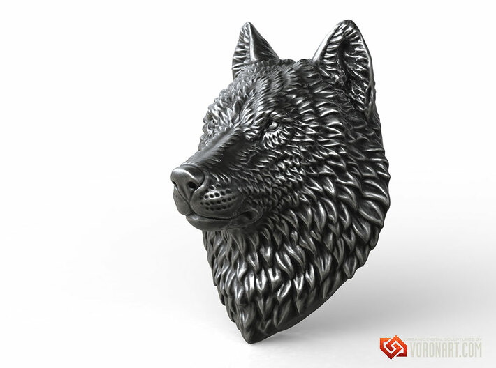 Proud Wolf animal head pendant jewelry 3d printed Antique silver. Digital preview. Not a photo