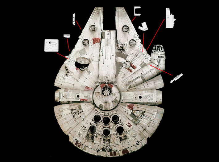 Bandai Falcon Sidewalls, 1:144 3d printed Approximate locations of the additional components