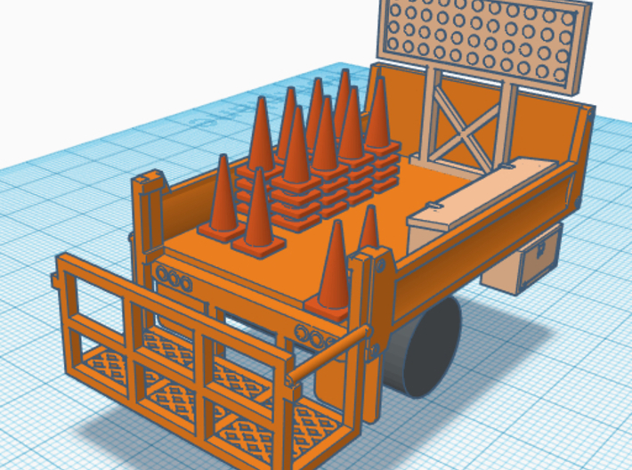 1/50th DOT safety cone, sign and toolboxes set 3d printed Shown on bed offered separately
