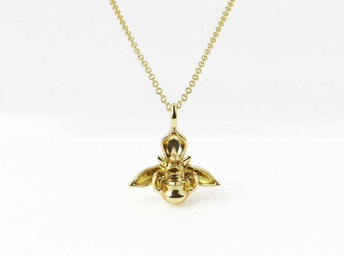 Bee Orchid Pendant - Nature Jewelry 3d printed Bee Orchid Pendant in 14K gold plated brass