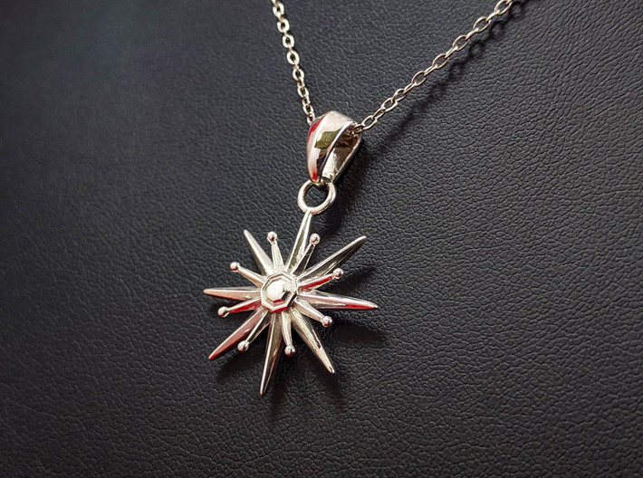 Starburst Pendant 3d printed This material is Polished Silver(Chain not included.)