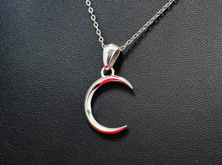 Crescent Moon Pendant 3d printed This material is Polished Silver (Chain not included.)