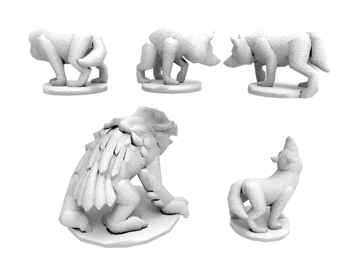 3 wolves and 1 owlbear 3d printed 
