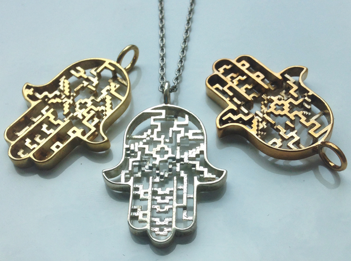 Hamsa Pendant 3d printed Brass, Silver, Bronze