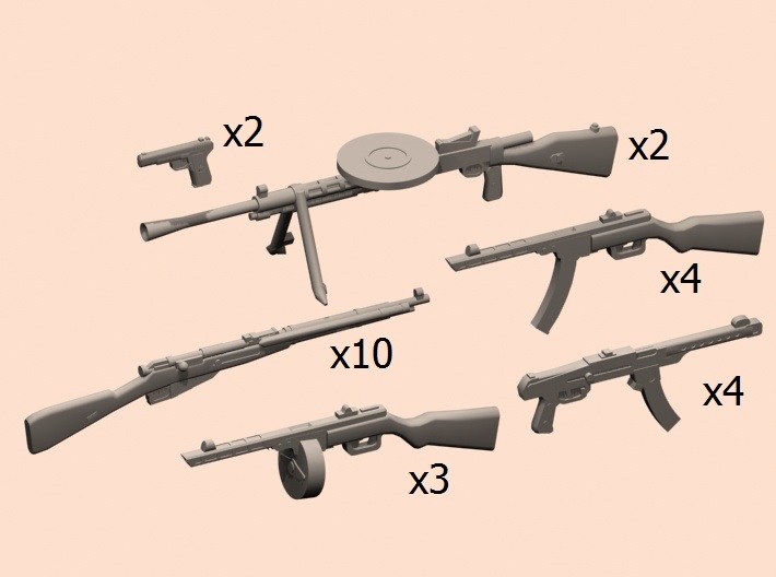 1/24 WW2 1944 Soviet riflemen weapons 3d printed