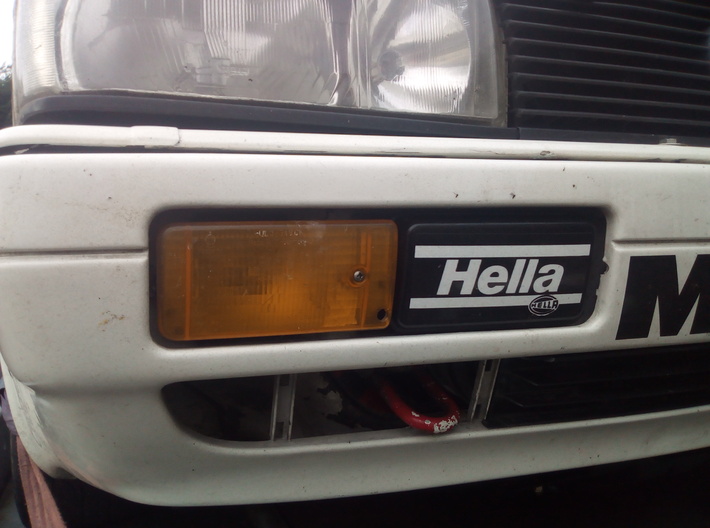 Audi 80/90/Coupe GT LH Foglight Infill Panel 3d printed Infill with decal applied fitted to rally car (right side shown)