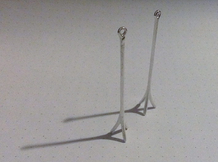 Tri-Spur Drop Earrings Pair 3d printed As Delivered - Premium Silver