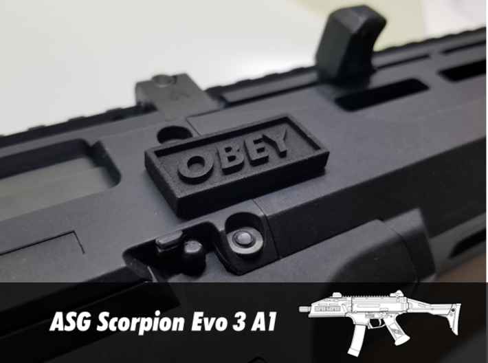 &quot;OBEY&quot; Gun Charms - Scorpion Evo 3 A1 ASG 3d printed ASG Scorpion Evo 3 A1 - Sling Charm OBEY
