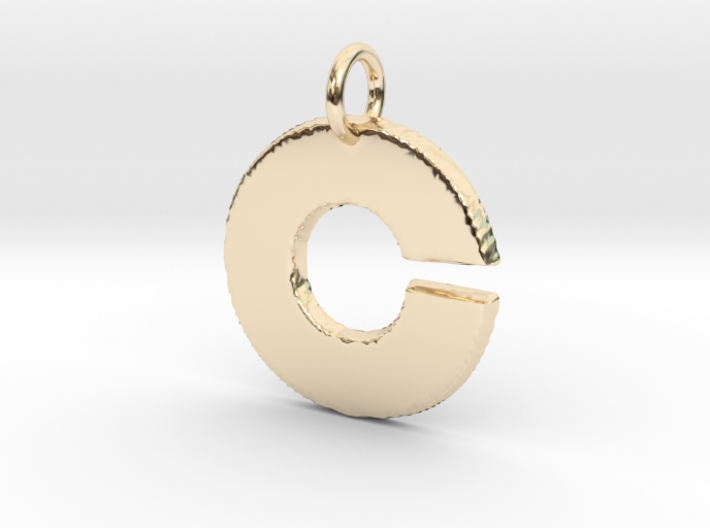 Small Gold Pendant Letter Initial C Disco 3d printed