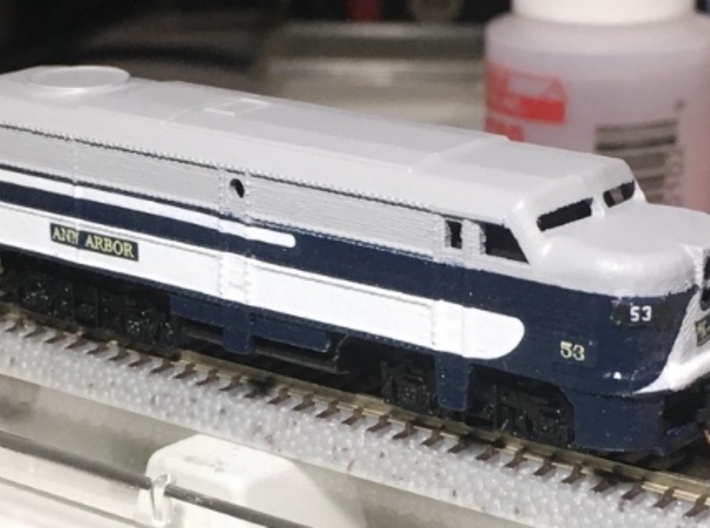 Z Scale Alco FA-1 Shell 3d printed Superbly painted in Ann Arbor paint scheme by a happy customer