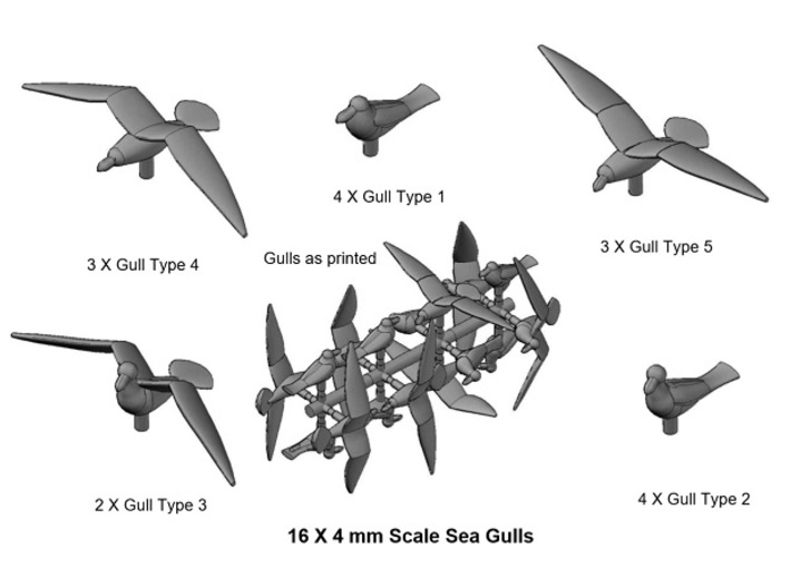 Seagulls 4 mm scale  X 16 3d printed 