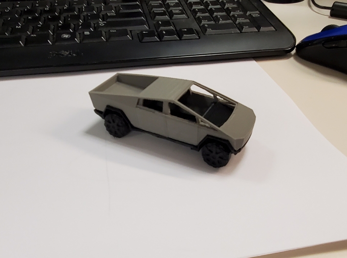 4" x 1.25" Cyber truck (Body only)  , scaled down  3d printed Image shows both parts together