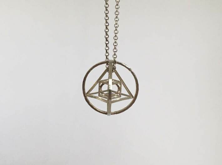 3D Philosopher Stone 3d printed Natural silver pendant