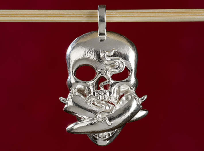 Fire Flame Hot Chili Pepper Skull 3d printed Hot chili pepper necklace pendant in polished sterling silver.