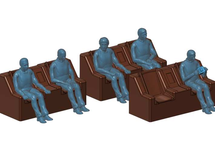SPACE 2999 EAGLE MPC 1/48 PASSENGER POD ALPHANS 3d printed Render of the figurines seated -seats not included-.