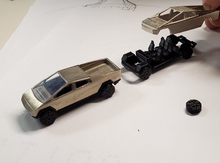 3inch cyber truck (chassis and wheels only) 3d printed 