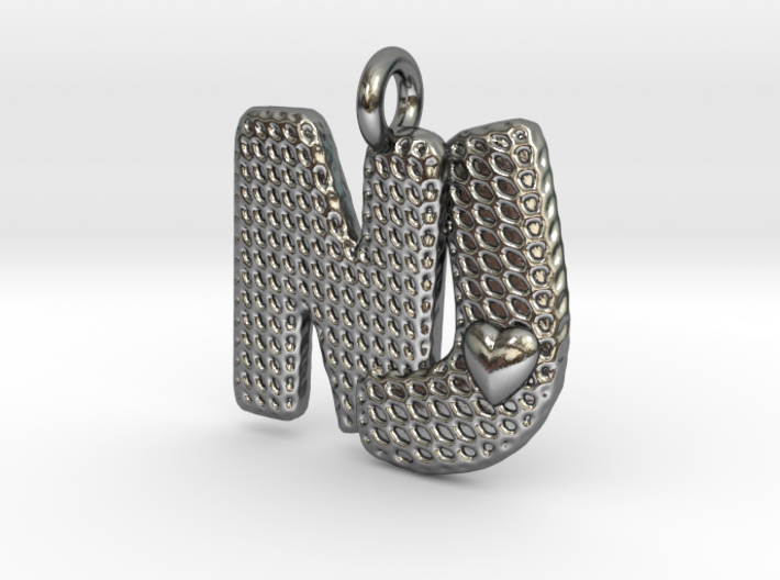 Combo Letter Pendant with Heart - 'NJ' 3d printed