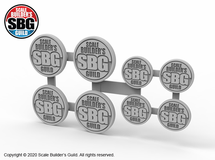 JK17021 Scale Builders Guild badges 3d printed Image shows parts painted  gray, actual parts come in a transparent clear.