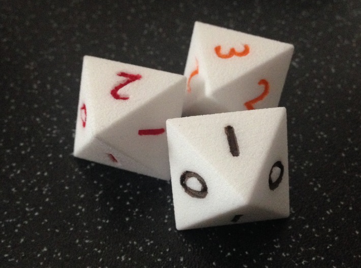 Octahedral Binomial Dice 3d printed Numerals painted