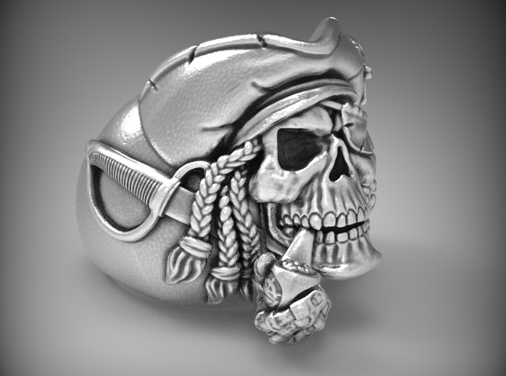 "Blue Beard" Pirate skull ring   3d printed 