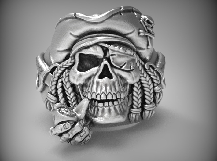&quot;Blue Beard&quot; Pirate skull ring 3d printed