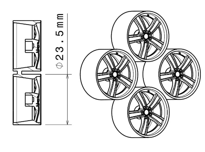 1/24 - 20'' MAK Chrono - model car wheels (female) 3d printed 