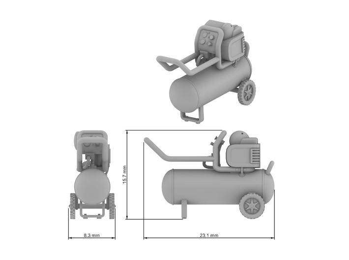 Air Compressor 01. 1:48 Scale (O) 3d printed Dimensions at 1:48 Scale