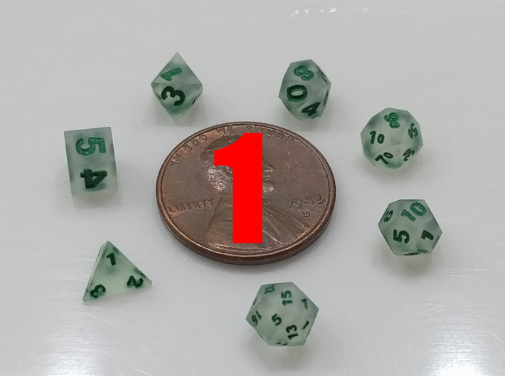 Unconnected 1x Super Tiny Polyhedral Dice Set, V4 3d printed Sanded and painted (v1 shown)