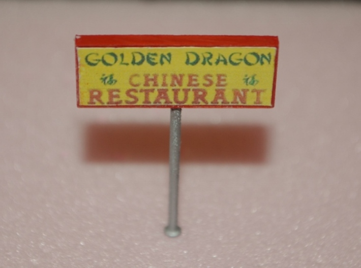 N-Scale Restaurant Sign 3d printed Production Sample - Painted & Upright