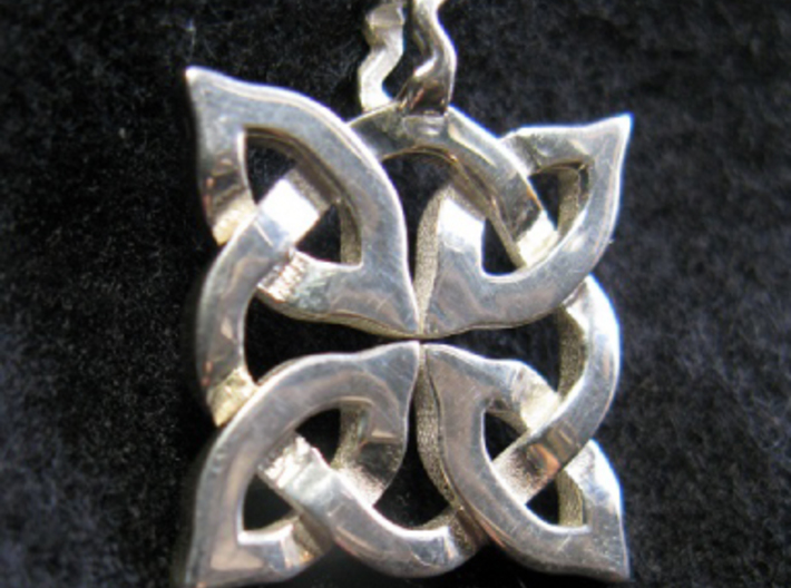4 Clover Knot - Pendant. Shown in sterling silver  3d printed Back view. Actual Product Image. Shown in polished silver.