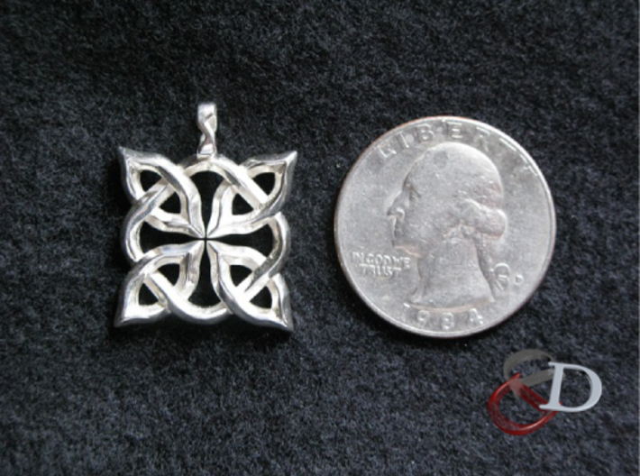 4 Clover Knot - Pendant. Shown in sterling silver  3d printed Actual Product Image for scale. Shown in polished silver.