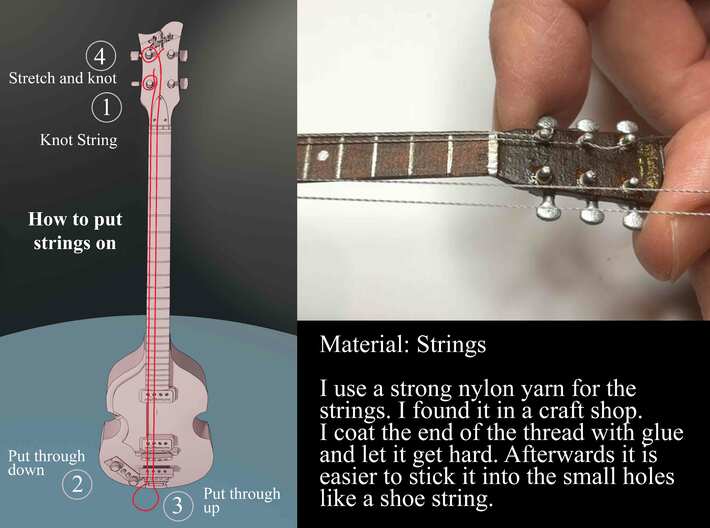 Höfner Violin Beatles Bass, Scale 1:6 3d printed How to put on strings