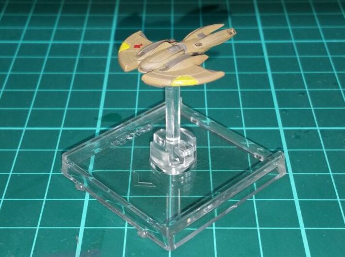 Cardassian Interceptor 1/1000 x2 3d printed  Smooth Fine Detail Plastic, mounted on a small Attack Wing base.
