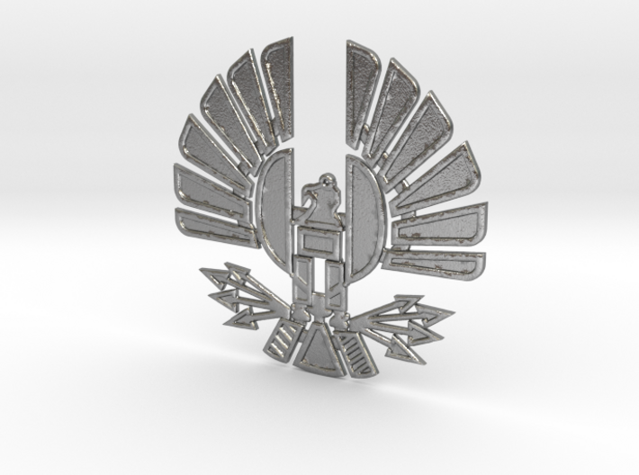 'Mockingjay' Panem Sigil Pendant for neclace 3d printed Raw Silver