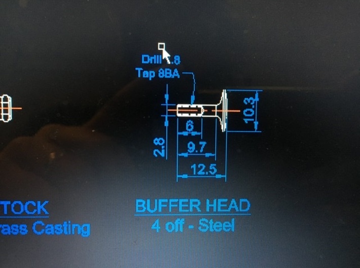 Standard NSWGR buffer stock for Engines and Tender 3d printed Buffer head to suit (not included)