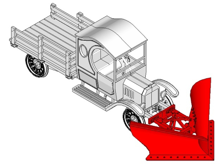 HOn3 Model TT Railtruck Stakebed Body A 3d printed Shown with Snow Plow mounted