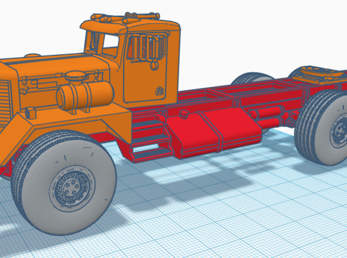1/64th Kenworth 953 Oilfield Truck Frame 3d printed Shown with cab and wheels for reference